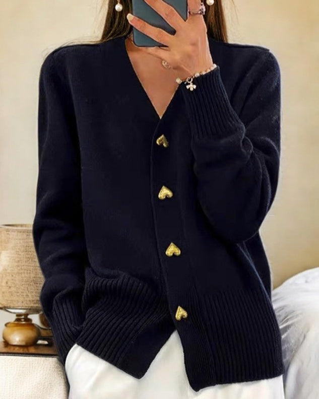 Mira™ - Elegant Hjärta Knappar Cardigan