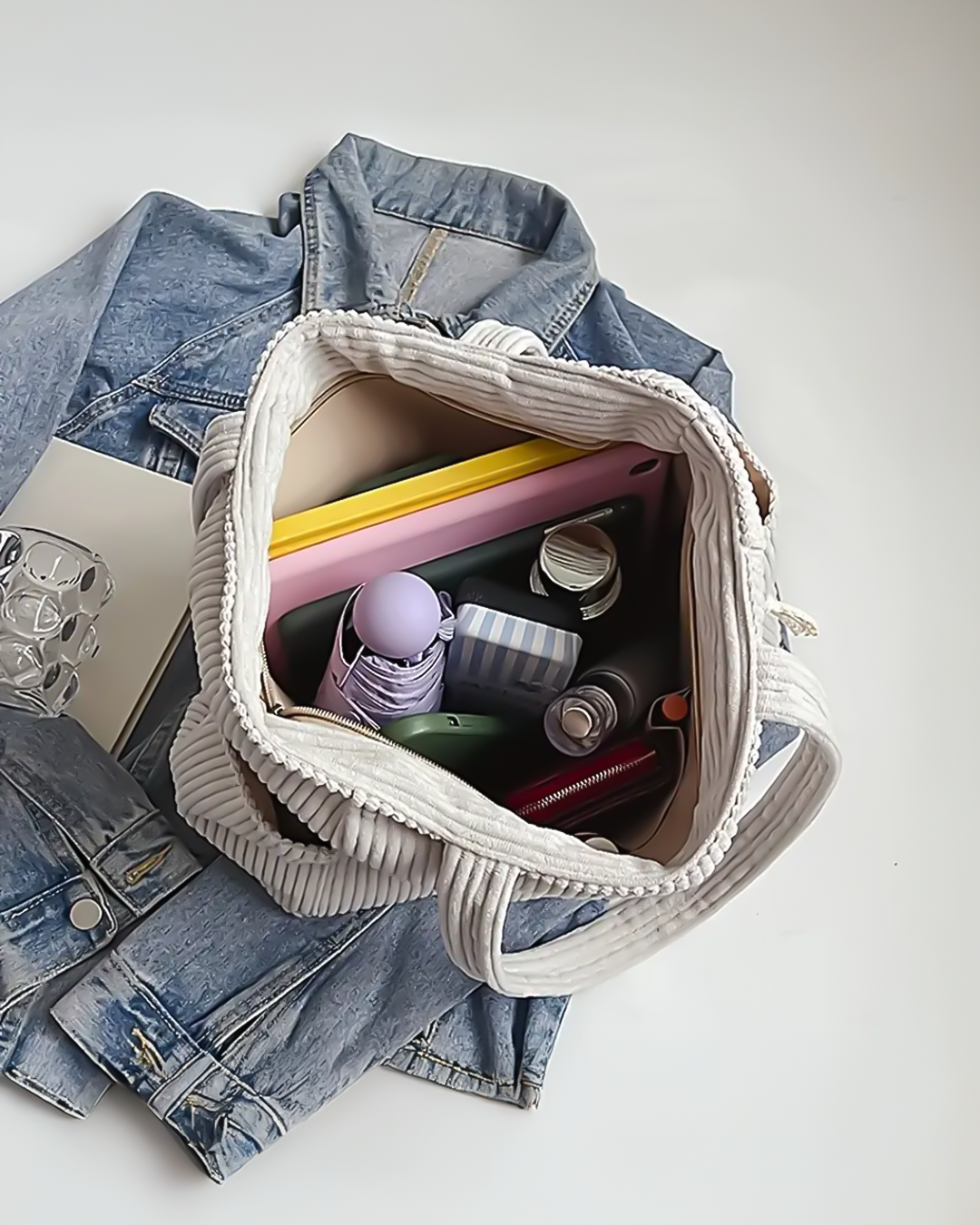 Mira™ - Ribbad Bärkasse med Snodddetalj